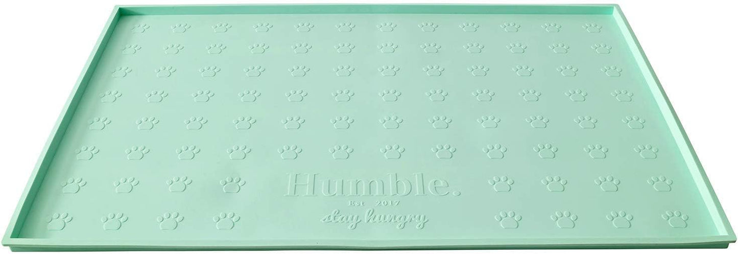 Food Mat Feeding Tray - Non-Slip, Anti-Spill, Raised Dog Food Bowl Mat, Easy Clean Waterproof - Premium Quality Silicone - Perfect for Dogs and Cats, 24"X16" (Cool Mint)