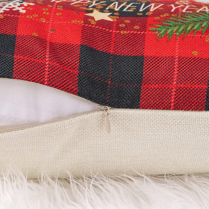 Buffalo Plaid Christmas Pillow Covers, Merry Christmas Throw Pillow Covers 18X18 Set of 4, Square Xmas Pillow Covers Zippered Linen Christmas Pillow Cases Seasonal for Winter Holiday Decoration