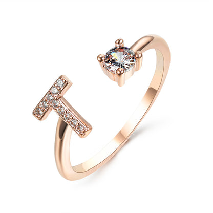 Personalized Initial Letter Ring - Adjustable A-Z Alphabet Ring with Zirconia | Gift for Women