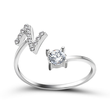 Personalized Initial Letter Ring - Adjustable A-Z Alphabet Ring with Zirconia | Gift for Women
