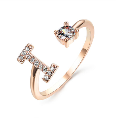 Personalized Initial Letter Ring - Adjustable A-Z Alphabet Ring with Zirconia | Gift for Women