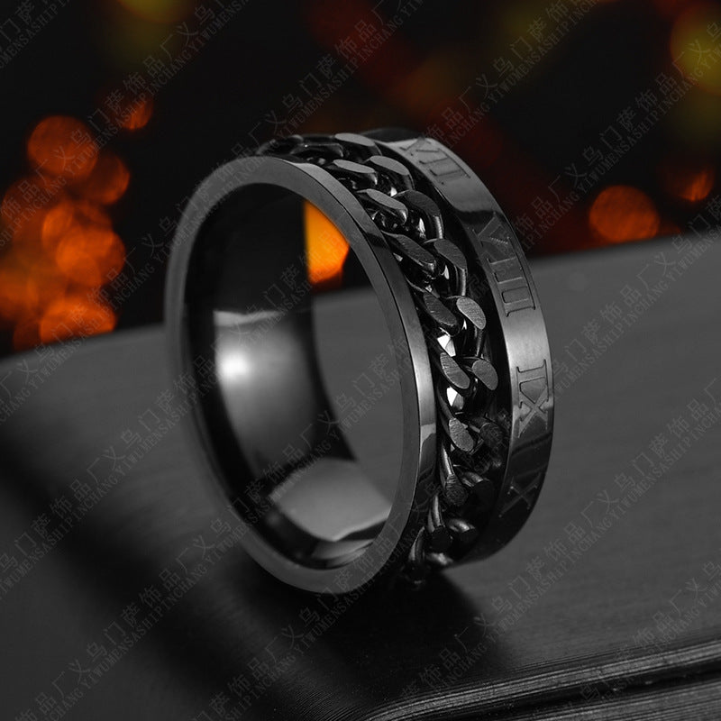 Titanium Spinner Ring - Roman Numeral Rotatable Chain Ring with Bottle Opener | Men's Punk Gift