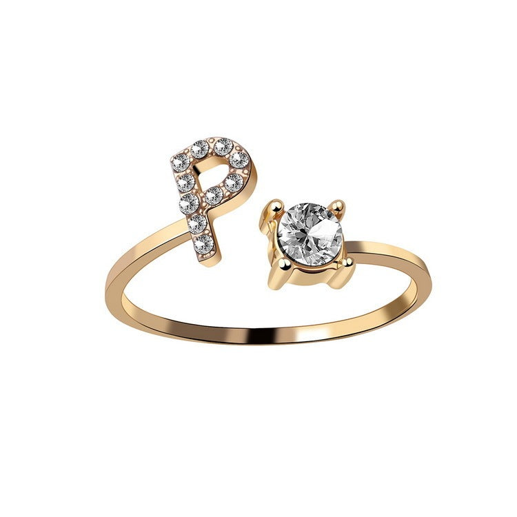 Personalized Initial Letter Ring - Adjustable A-Z Alphabet Ring with Zirconia | Gift for Women