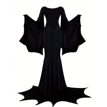 Black Halloween Costume Women Gothic Bat Sleeve Dress Cosplay Costumes Vintage Carnival Party Outfit