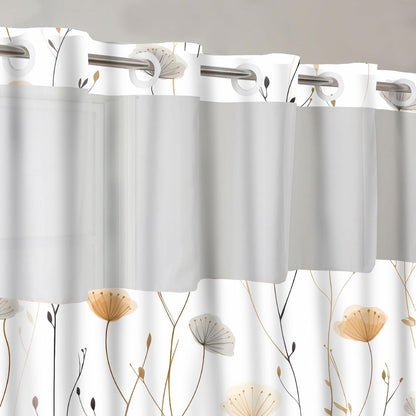 No Hook White Dandelion Shower Curtain with Snap in Fabric Liner Boho Floral Shower Curtain Flowers and Plants Boho Double Layer through Mesh Top Home Bathroom Decor 71X74In