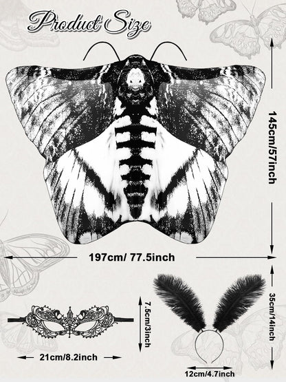 3 Pcs Moth Butterfly Wings Cape Set   Costume Moth Wings Moth Cape With Headband Lace Mask For Halloween-Ban On Selling On Amazon