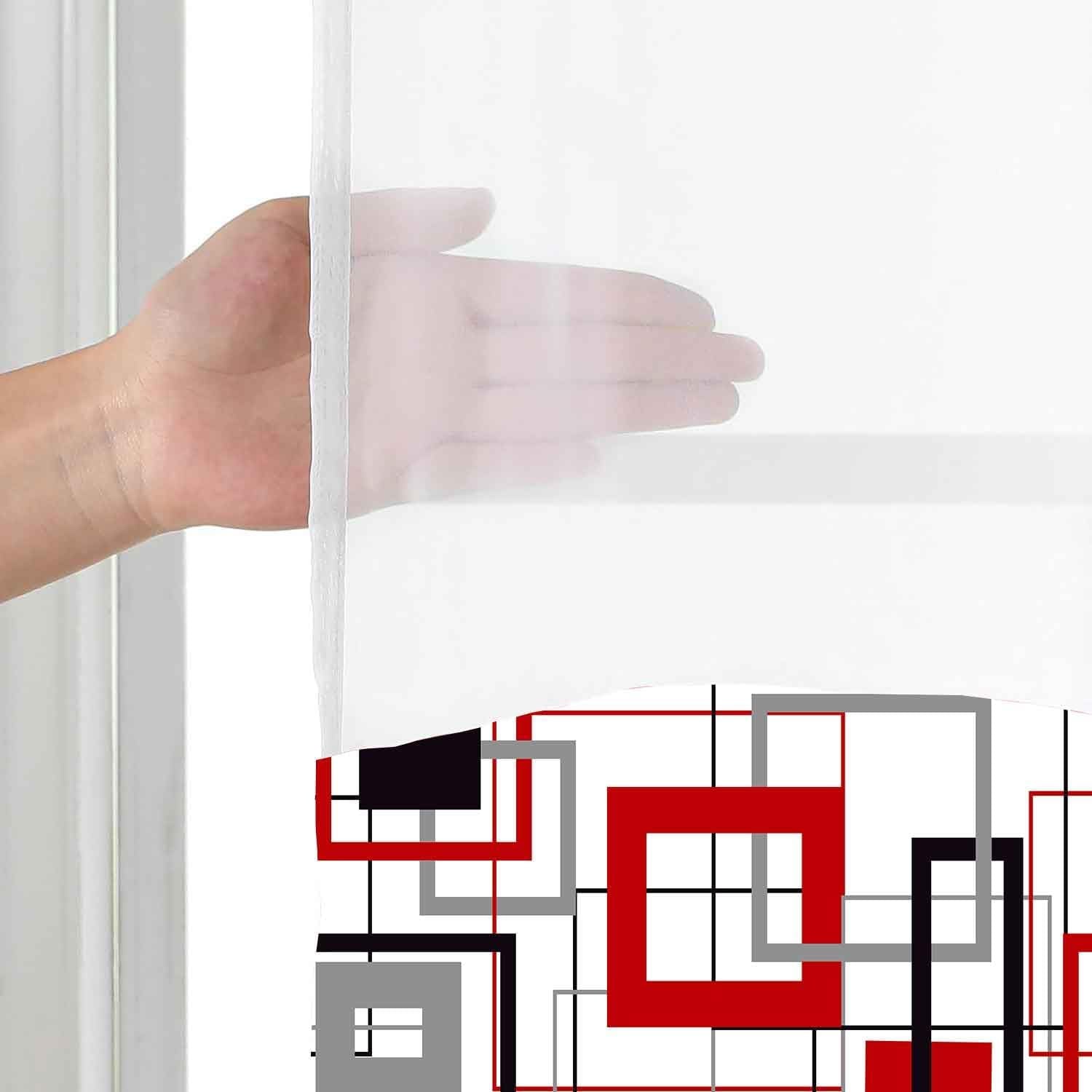 No Hook Modern Red and Black Shower Curtain with Snap in Fabric Liner Abstract Geometric Aesthetic Design Double Layer through Mesh Top Home Bathroom Decoration 54X80In YLSHGD416