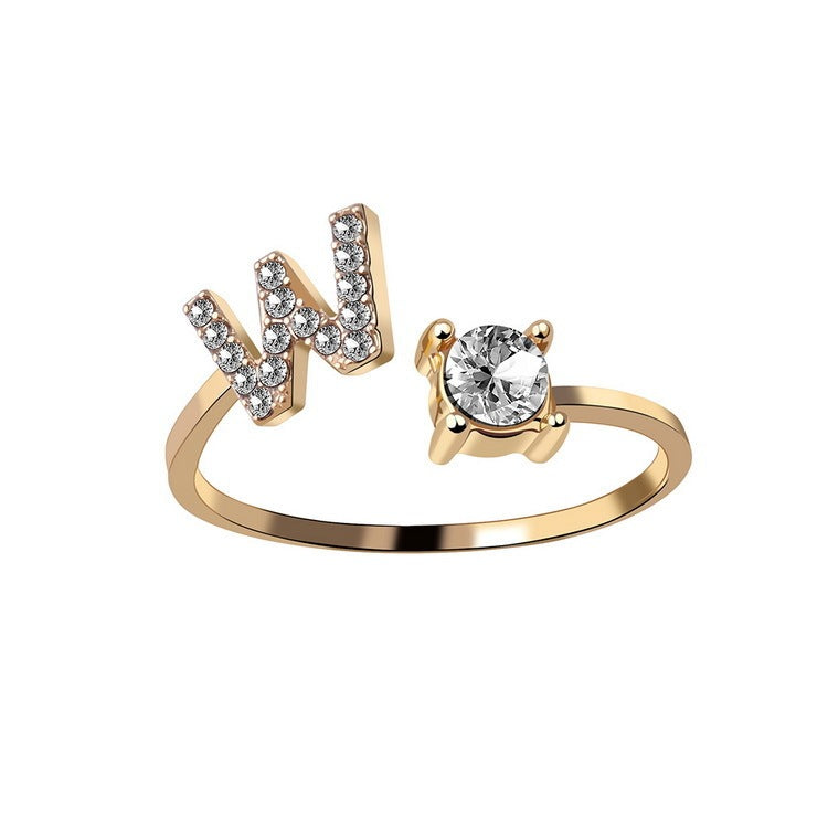Personalized Initial Letter Ring - Adjustable A-Z Alphabet Ring with Zirconia | Gift for Women