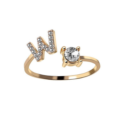 Personalized Initial Letter Ring - Adjustable A-Z Alphabet Ring with Zirconia | Gift for Women