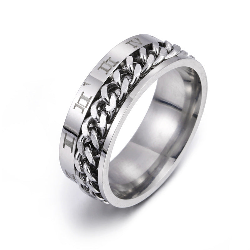 Titanium Spinner Ring - Roman Numeral Rotatable Chain Ring with Bottle Opener | Men's Punk Gift