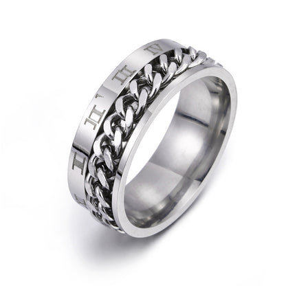 Titanium Spinner Ring - Roman Numeral Rotatable Chain Ring with Bottle Opener | Men's Punk Gift