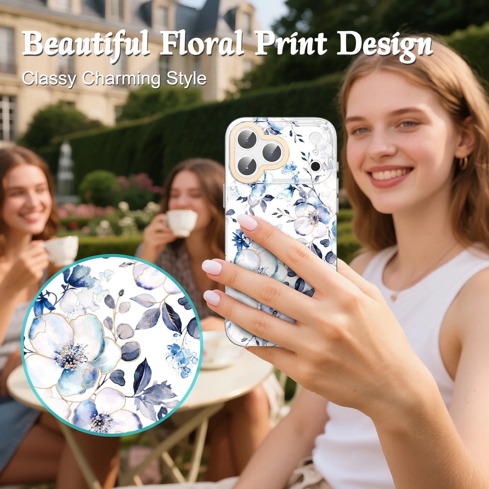 Flower Case for Iphone 17 Pro Max 6.9'' 2025, Cute Floral Cover with Screen Protector for Girls/Women-Rosa Chinensis