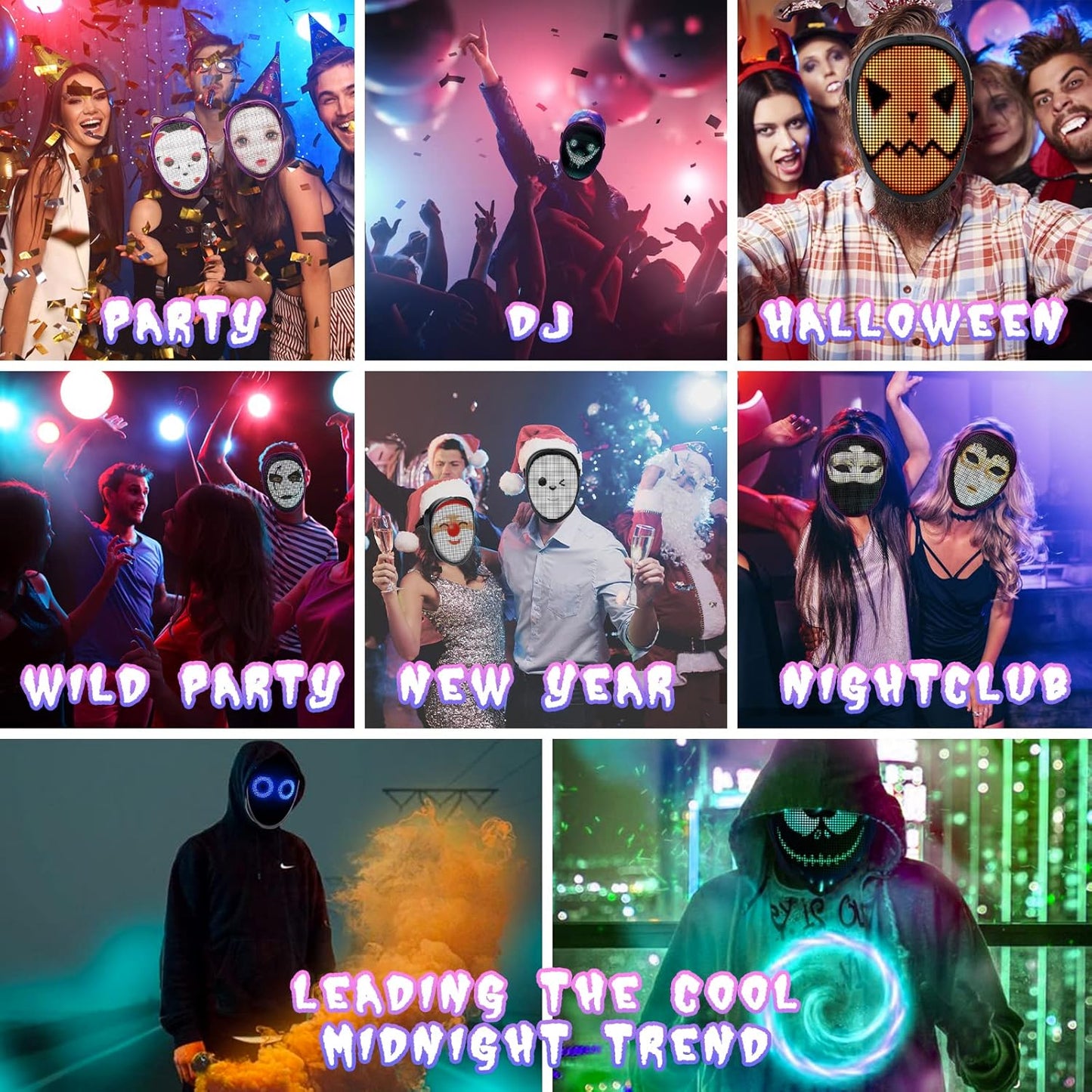 Programmable LED Mask-App Bluetooth Customizable Light-Up Face Mask for Festivals Parties Raves Cosplay Christmas Gift