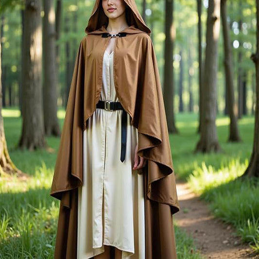 Women's Solid Color Vintage Style Hooded Cloak Cape With Buttons - Medieval Renaissance Costume Cape