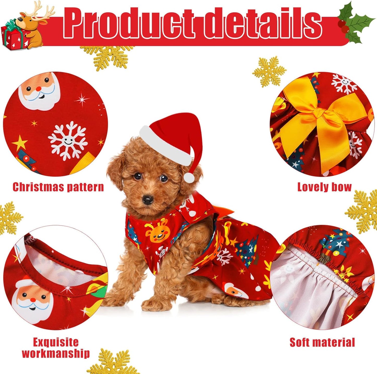 5 Pieces Christmas Dog Dress Cute Pet Princess Dress Bow-Knot Tutu Clothes Snowman Bell Reindeer Santa Dog Outfit Christmas Style Dog Skirt Elegant Pet Christmas Apparel Doggie Clothes(S (Fit 3-4Lbs))