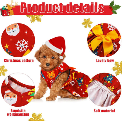 5 Pieces Christmas Dog Dress Cute Pet Princess Dress Bow-Knot Tutu Clothes Snowman Bell Reindeer Santa Dog Outfit Christmas Style Dog Skirt Elegant Pet Christmas Apparel Doggie Clothes(S (Fit 3-4Lbs))