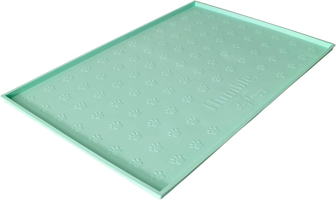 Food Mat Feeding Tray - Non-Slip, Anti-Spill, Raised Dog Food Bowl Mat, Easy Clean Waterproof - Premium Quality Silicone - Perfect for Dogs and Cats, 24"X16" (Cool Mint)
