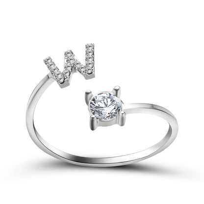 Personalized Initial Letter Ring - Adjustable A-Z Alphabet Ring with Zirconia | Gift for Women