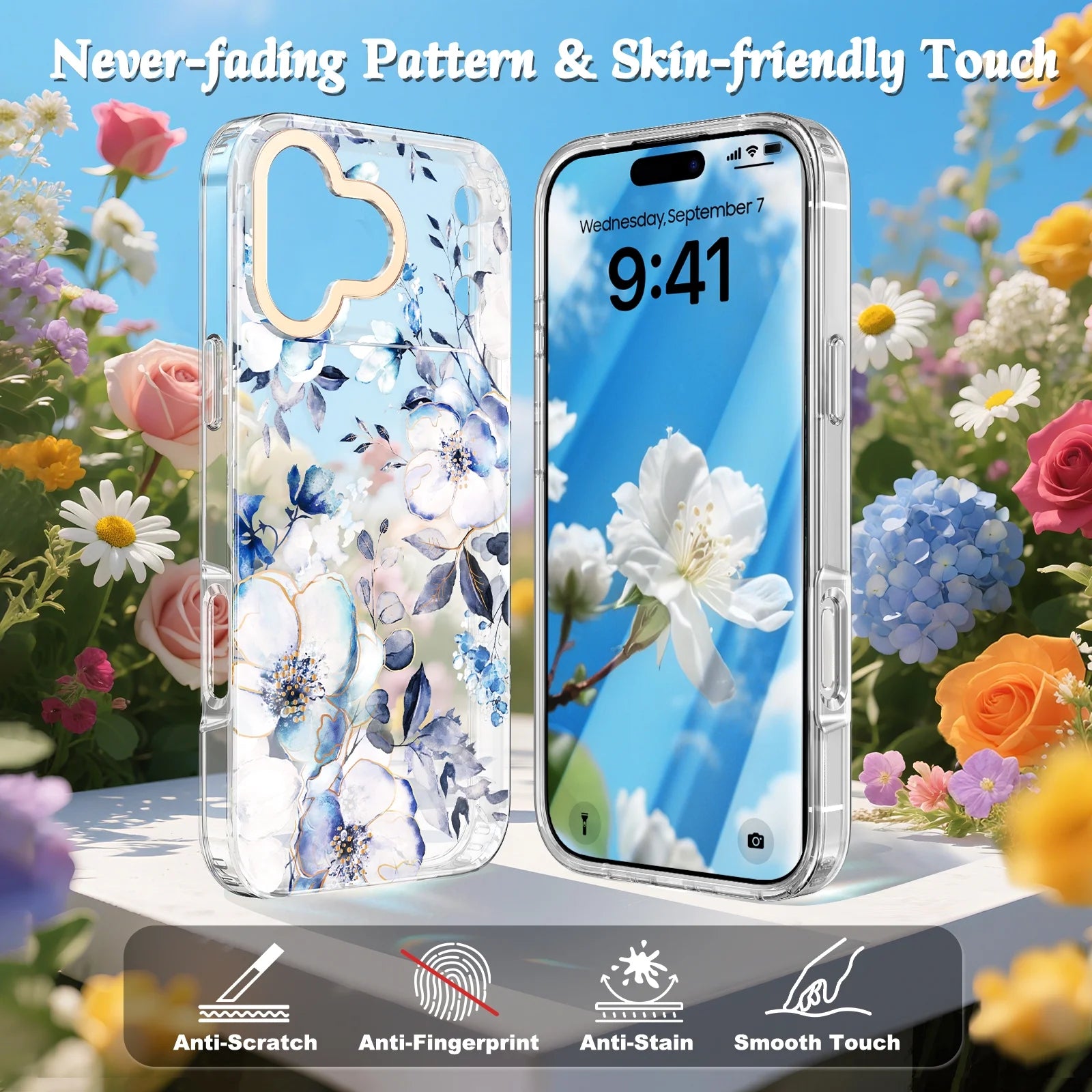 Flower Case for Iphone 17 Pro Max 6.9'' 2025, Cute Floral Cover with Screen Protector for Girls/Women-Rosa Chinensis