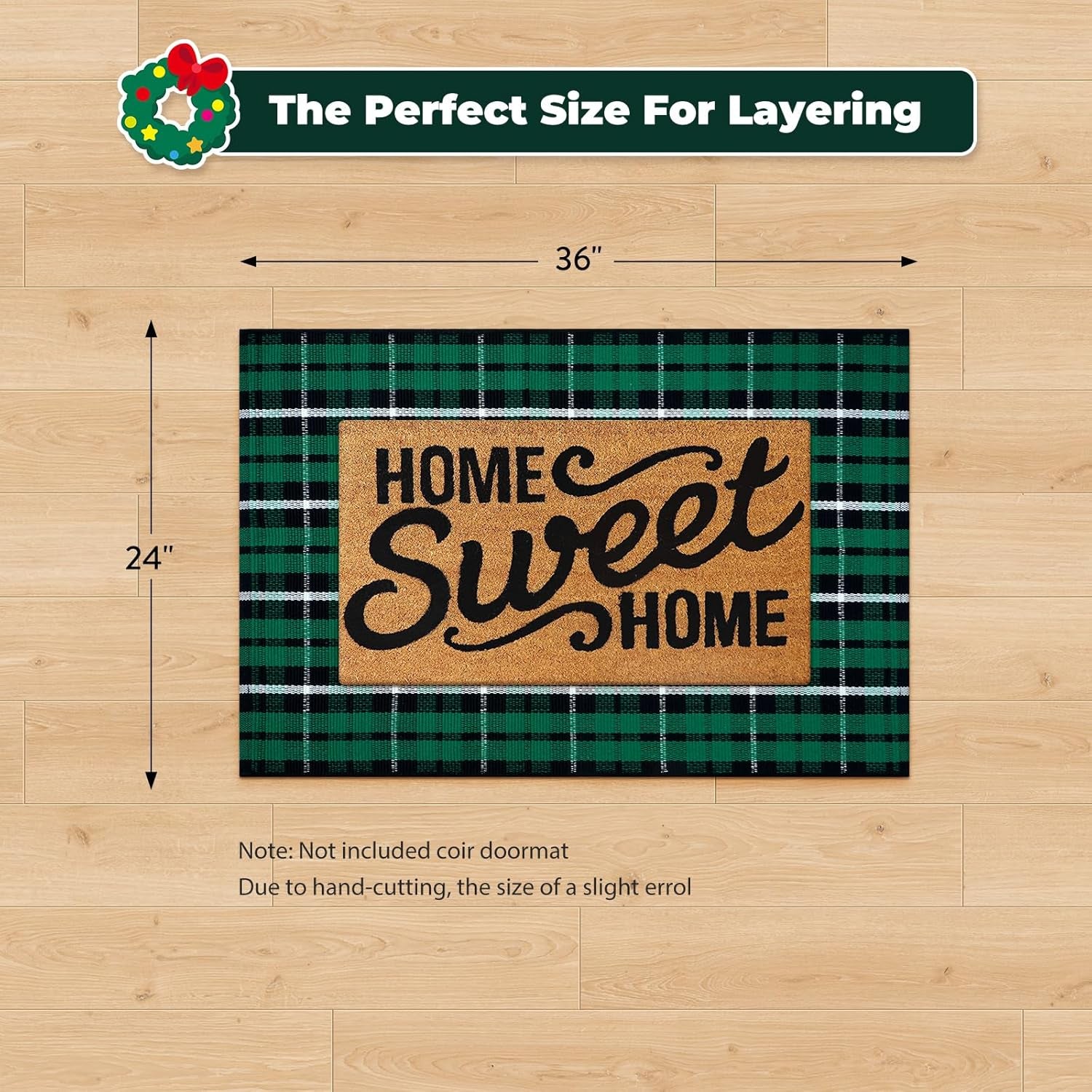 Christmas Outdoor Rug 2X3, Buffalo Plaid Green and Black Checkered Entryway Rug, Washable Front Porch Door Mat Layered Doormat, Small Rug for Bathroom Xmas Holiday Decor