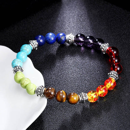 7 Chakra Bracelet - Natural Stone Energy Healing Yoga Bracelet | Colorful Crystal Meditation Gift