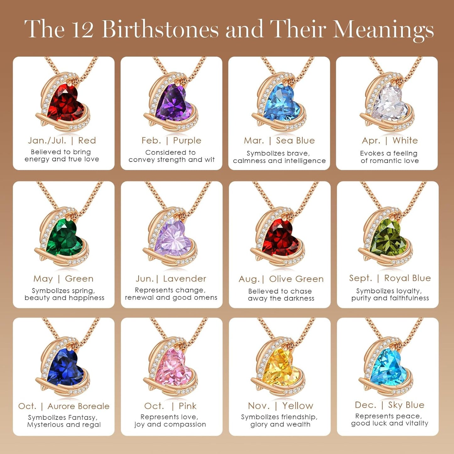 Mothers Day Gifts for Mom，Love Heart Pendant Necklaces for Women, Silver Tone Rose Gold Tone Birthstone Jewelry Gifts for Wife Her