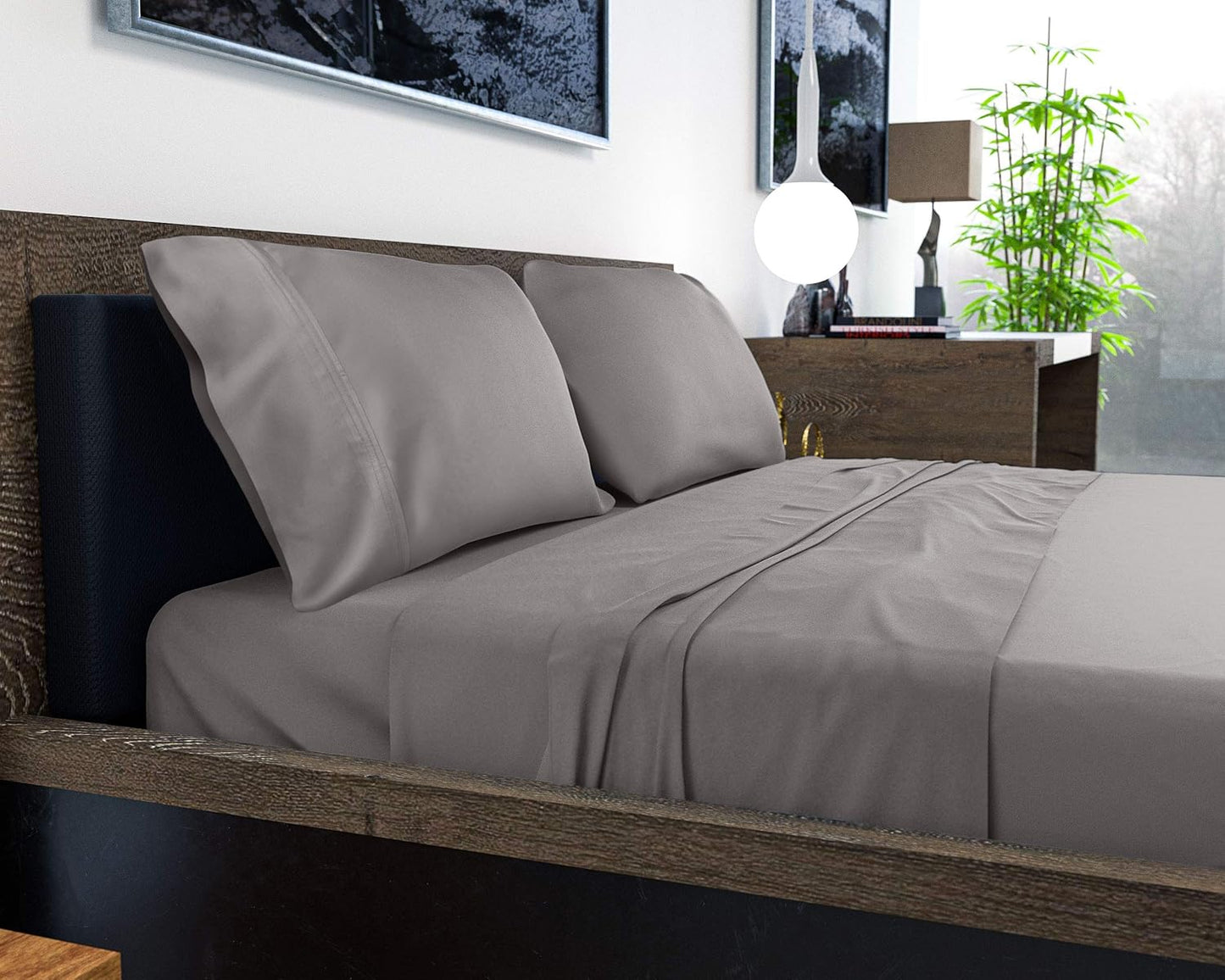 4Pcs - 100% Viscose Derived from Bamboo Sheets Full Size Sheets Set - Super Soft Viscose Bamboo Cooling Sheets for Hot Sleepers - up to 16’’ Deep Pocket - Luxury Series Full Sheet Set (S Gray)