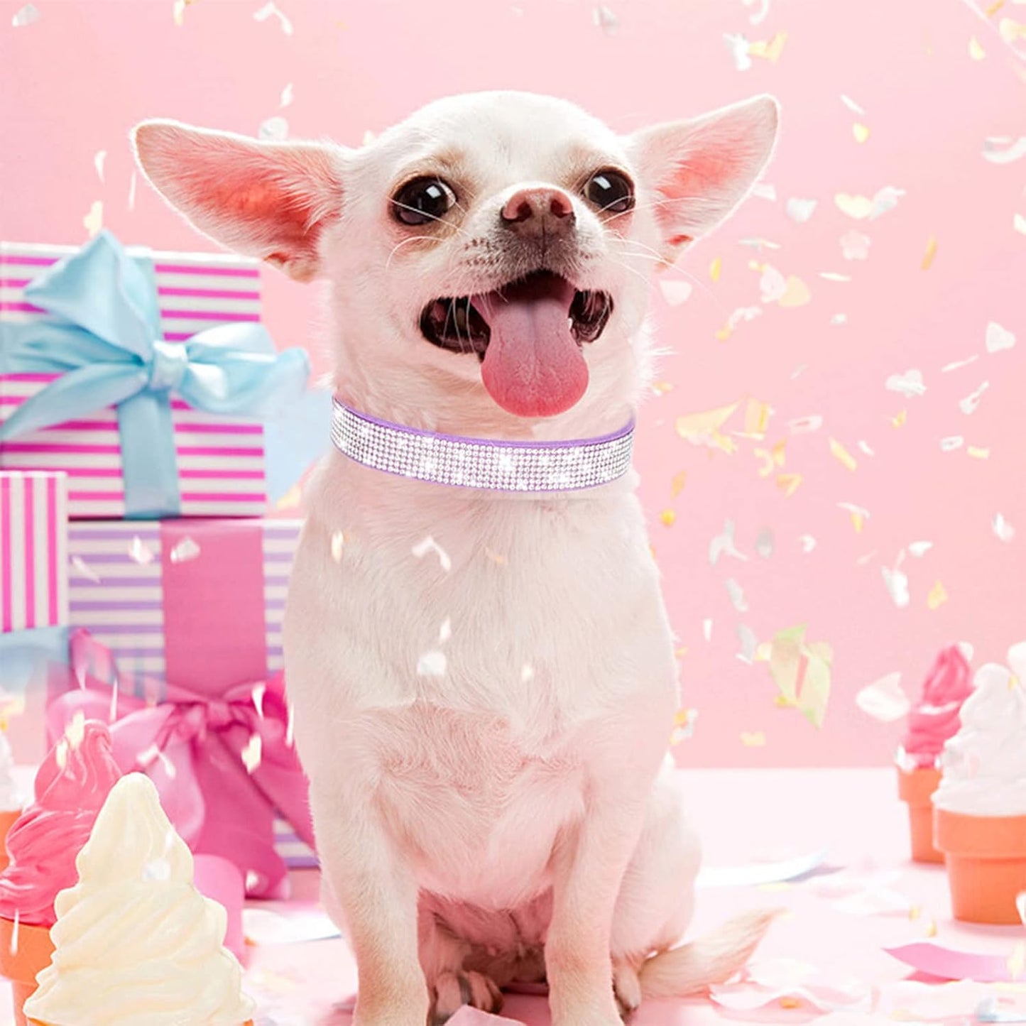 Rhinestone Dog Collar Soft Velvet Leather Cat Collars Cute Luxury Diamond Studded Bling Dog Collar Necklaces Adjustable Puppy Collar for Small Medium Large Dogs Cats Kitten (Purple,Xxs)