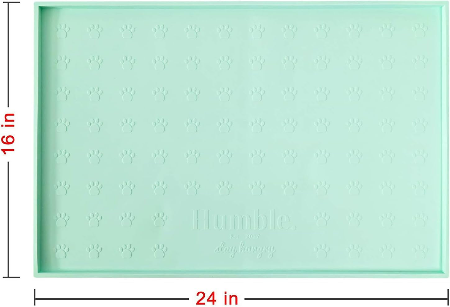 Food Mat Feeding Tray - Non-Slip, Anti-Spill, Raised Dog Food Bowl Mat, Easy Clean Waterproof - Premium Quality Silicone - Perfect for Dogs and Cats, 24"X16" (Cool Mint)