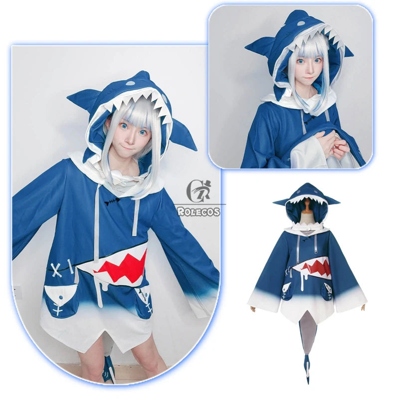 Hololive Gawr Gura Cosplay Costume ENG Shark Costume for Women Halloween Youtuber Cosplay Full Set Tail