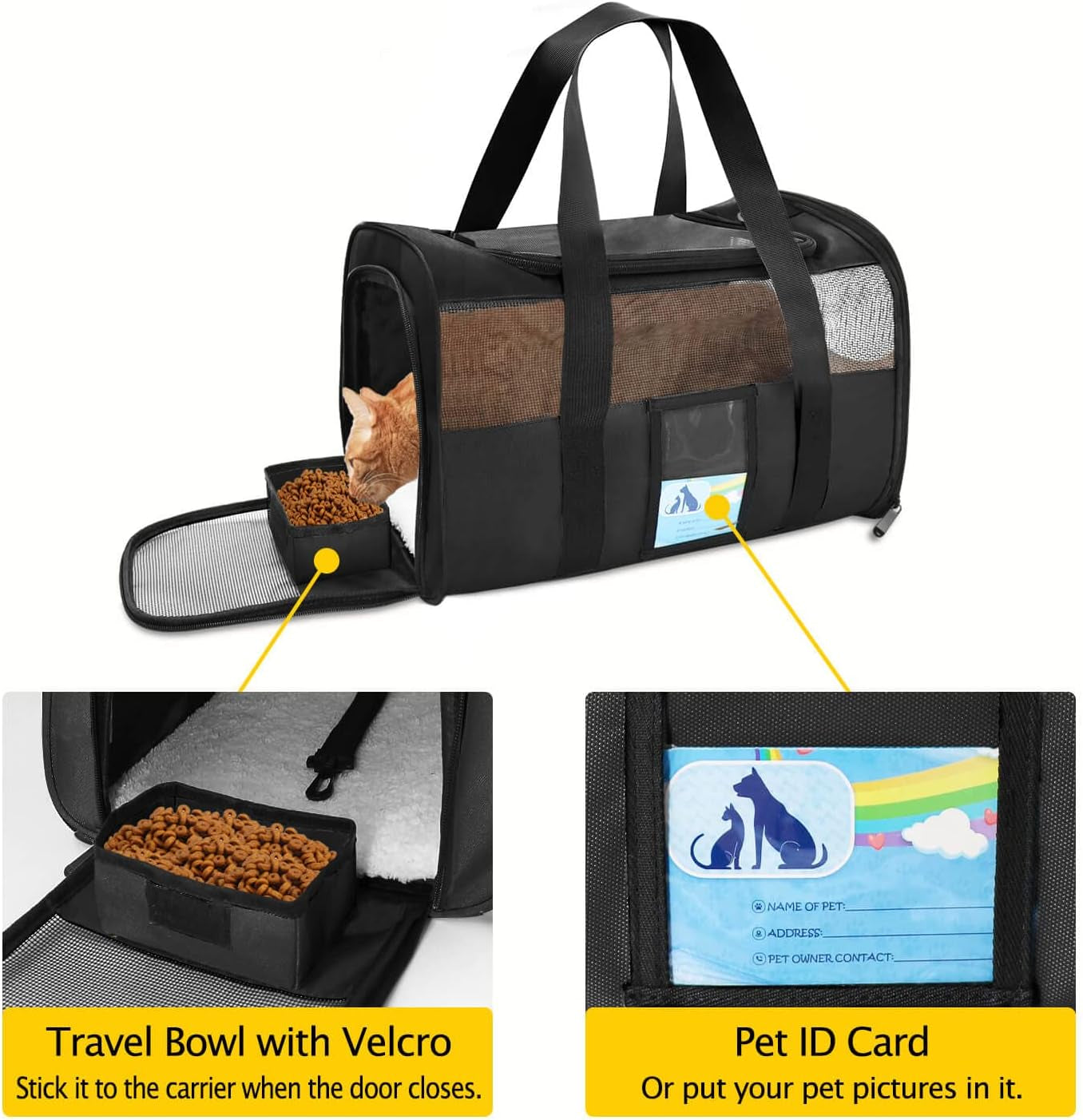 Pet Carrier Airline Approved, Cat Carriers for Medium Cats Small Cats, Soft Dog Carriers for Small Dogs, TSA Approved Pet Carrier for Cat Dog of 15 Lbs, Puppy Carrier,Black