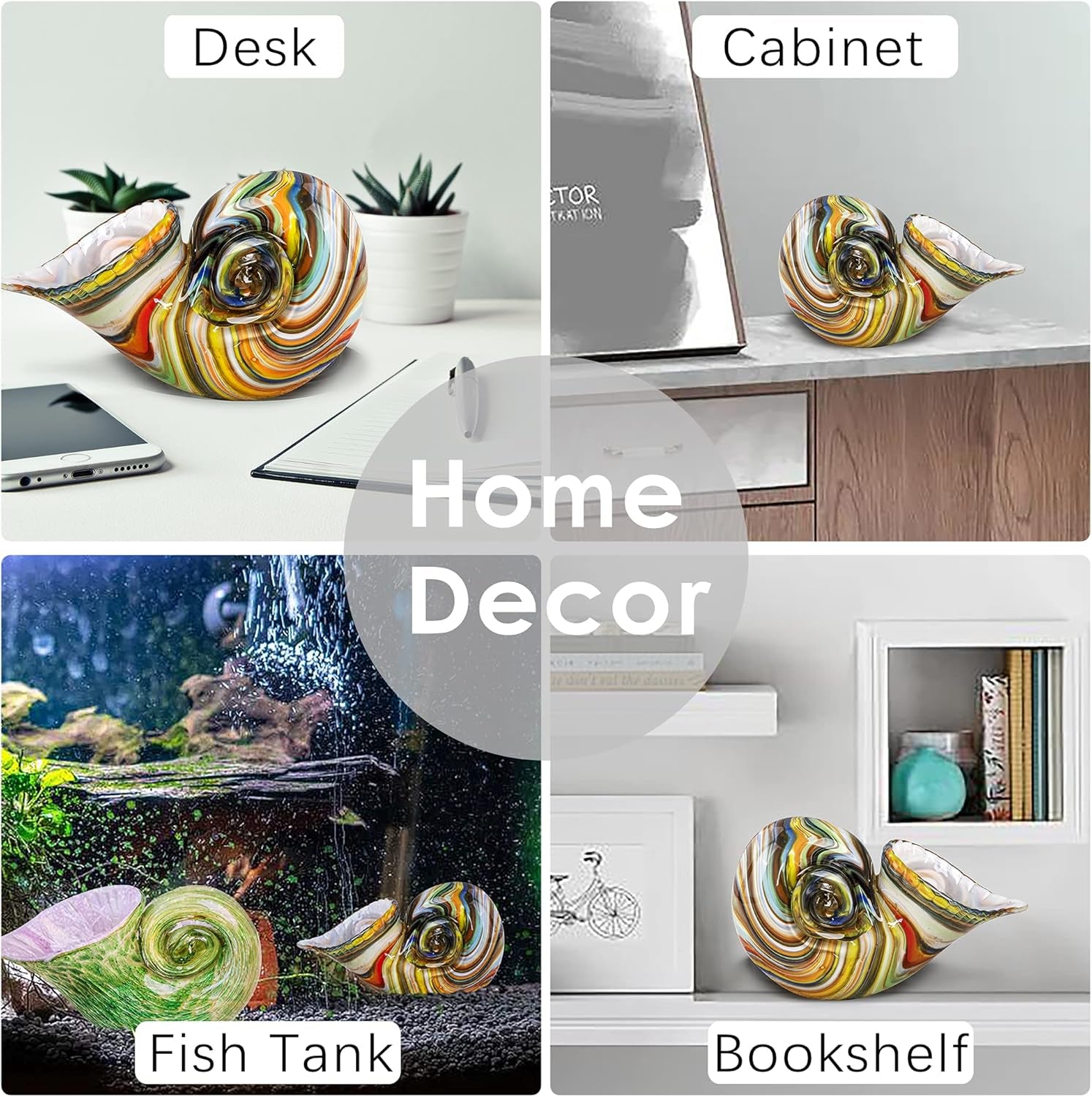 Glass Nautilus Conch Figurines, Hand Blown Seashell Art, Multicolor Glass Sculpture Beautiful Home Decor, Crystal Paperweight