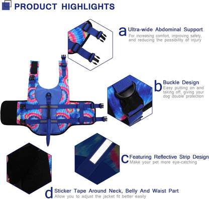 Dog Life Jacket - Pet Safety Vest for Swimming & Boating, Shark Life Jacket with Floatation, Dog Lifesavers Swimsuits for Small Medium Large Dogs (Blue Bandhnu, XL)