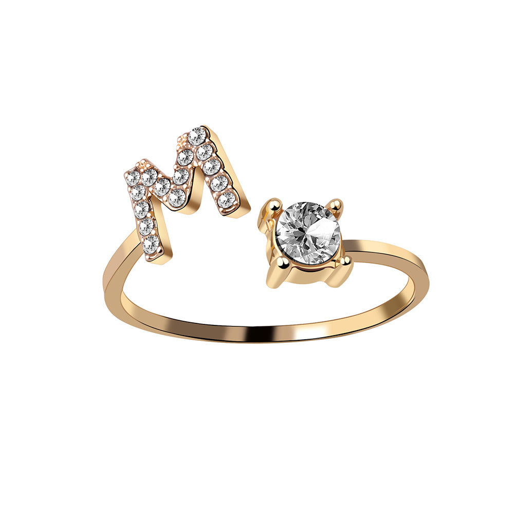 Personalized Initial Letter Ring - Adjustable A-Z Alphabet Ring with Zirconia | Gift for Women