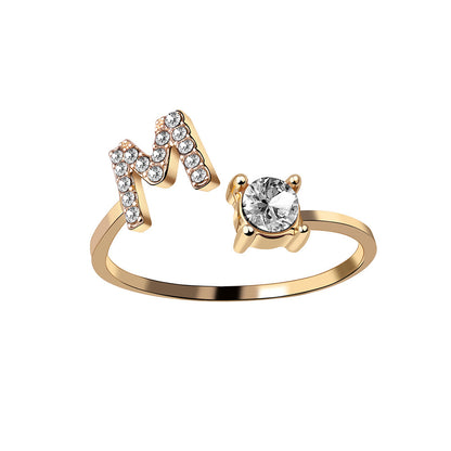 Personalized Initial Letter Ring - Adjustable A-Z Alphabet Ring with Zirconia | Gift for Women