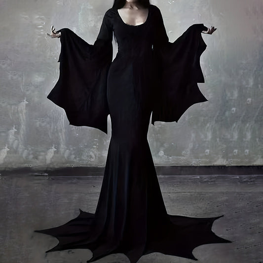 Black Halloween Costume Women Gothic Bat Sleeve Dress Cosplay Costumes Vintage Carnival Party Outfit