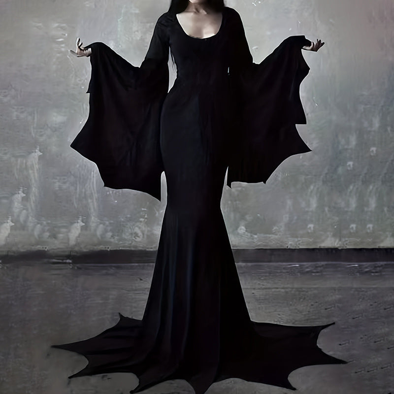 Black Halloween Costume Women Gothic Bat Sleeve Dress Cosplay Costumes Vintage Carnival Party Outfit