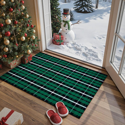 Christmas Outdoor Rug 2X3, Buffalo Plaid Green and Black Checkered Entryway Rug, Washable Front Porch Door Mat Layered Doormat, Small Rug for Bathroom Xmas Holiday Decor