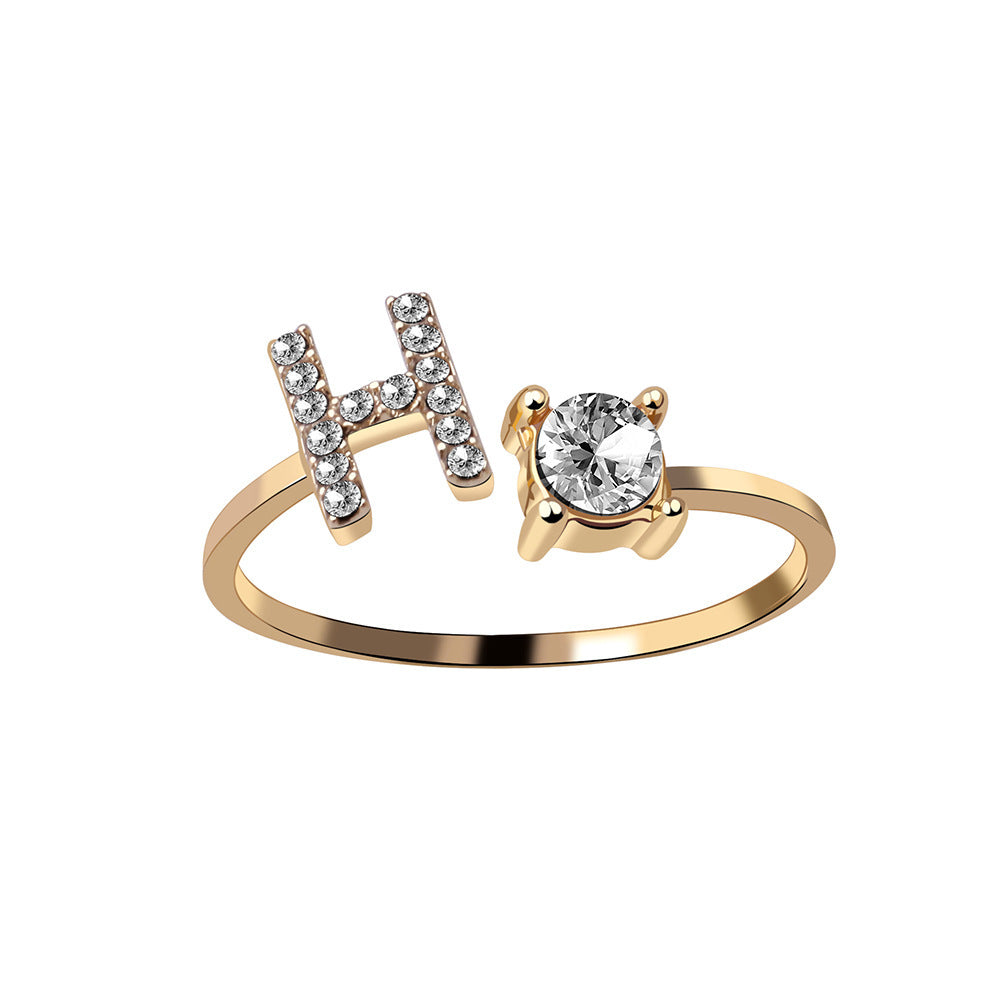 Personalized Initial Letter Ring - Adjustable A-Z Alphabet Ring with Zirconia | Gift for Women
