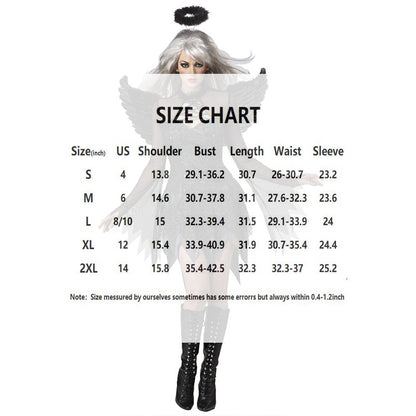 Women Black Three-Piece Angel Costume Set Dress, Wings & Headband - Sheer Mesh Short Dress With Asymmetrical Hem For Cosplay