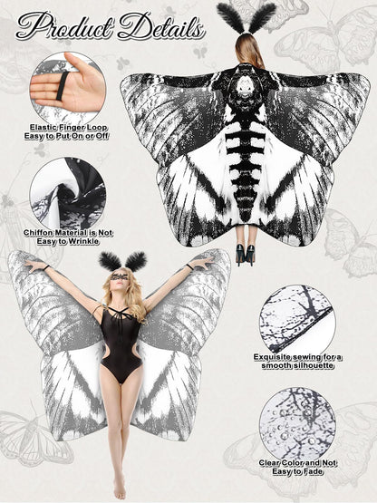 3 Pcs Moth Butterfly Wings Cape Set   Costume Moth Wings Moth Cape With Headband Lace Mask For Halloween-Ban On Selling On Amazon