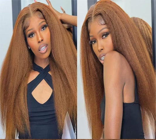 Lace Female Non-toxic Wig, Soft Natural Brown Blonde Hair, High-temperature Fiber, , Non-adhesive 13X2.5 Lace Area, Versatile Wig