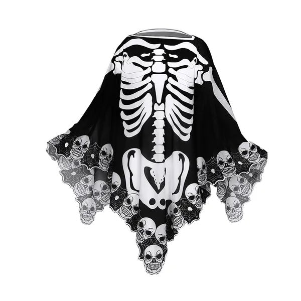 Halloween Skeleton Poncho Skull Bones Lace Skeleton Cape Shawl Halloween Costume Day Of The Dead Poncho For Halloween Horror Theme Trick Or Treat Birthday Party
