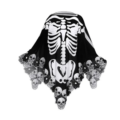 Halloween Skeleton Poncho Skull Bones Lace Skeleton Cape Shawl Halloween Costume Day Of The Dead Poncho For Halloween Horror Theme Trick Or Treat Birthday Party