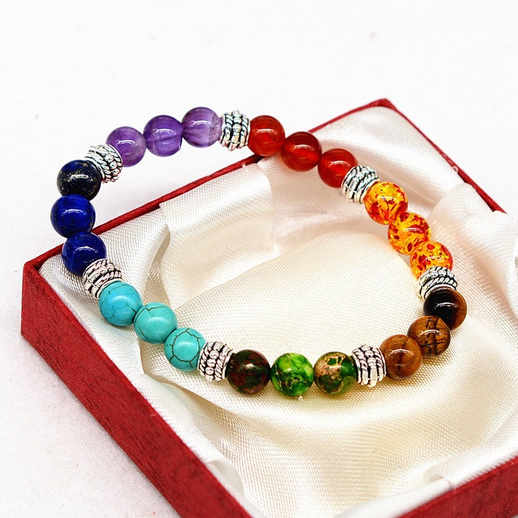 7 Chakra Bracelet - Natural Stone Energy Healing Yoga Bracelet | Colorful Crystal Meditation Gift