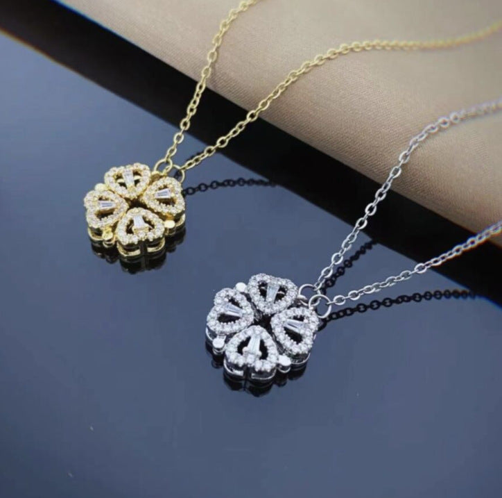 Magnetic Four Leaf Clover Necklace - Openable Heart Pendant | 4-in-1 Transforming Lucky Charm Gift