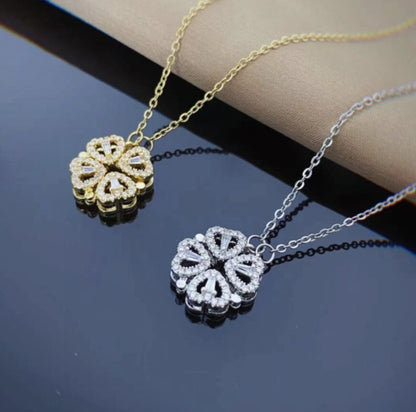 Magnetic Four Leaf Clover Necklace - Openable Heart Pendant | 4-in-1 Transforming Lucky Charm Gift