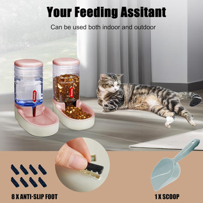 Automatic Pet Feeder Small&Medium Pets Automatic Food Feeder and Waterer Set 3.8L, Travel Supply Feeder and Water Dispenser for Dogs Cats Pets Animals (Pink)