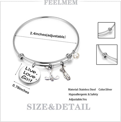 Golf Bracelet Live Love Golf Expandable Charm Bracelet Golf Jewelry Gift for Golf Lover/Golf Club/Golf Team（Silver）