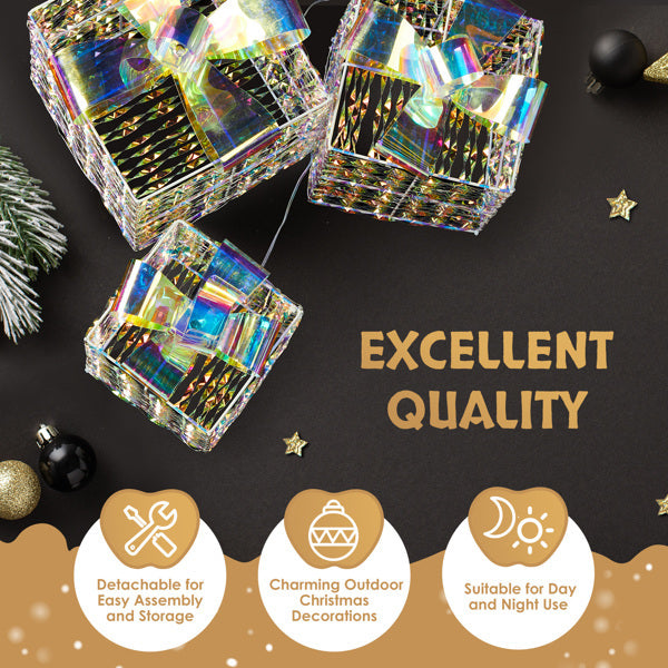 3pcs 7.5in-6.3in-5in Colorful Gift Box, Christmas Lighting Gift Box